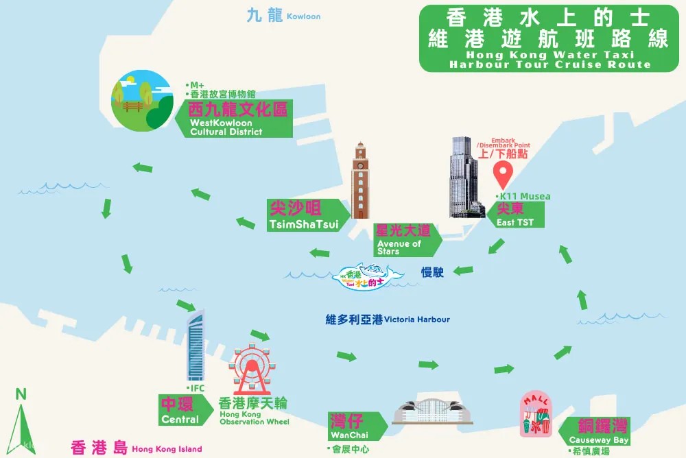 香港水上的士維港遊航班路線
